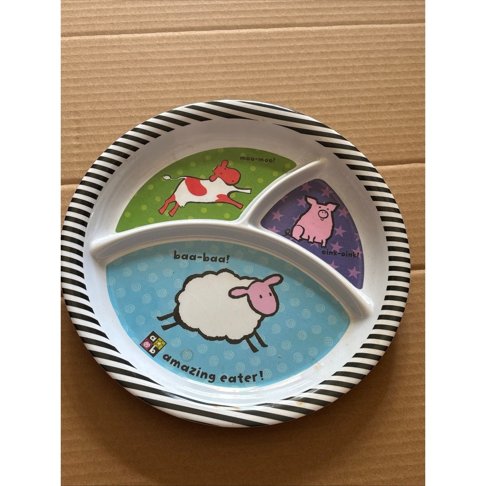 Three Section Baby Plate: Pig, Chicken, And Sheep. Amazing Baby 10"
